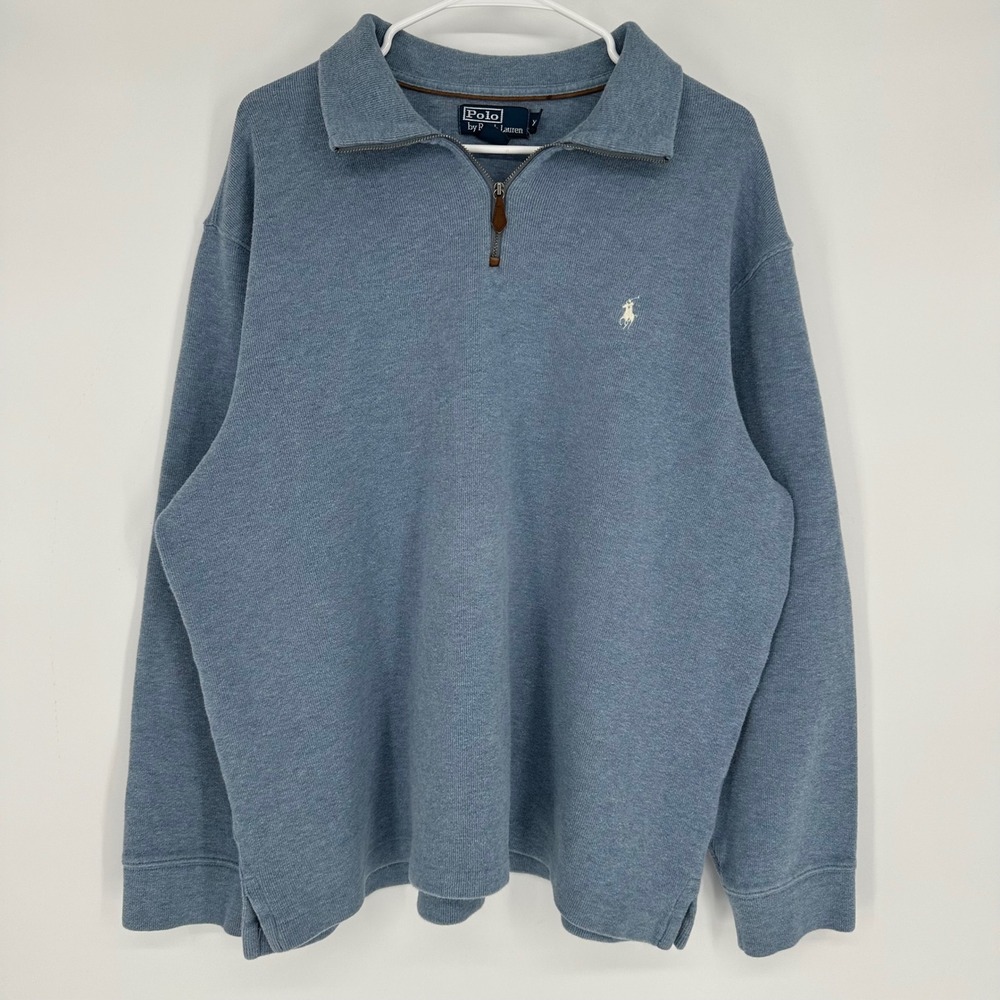 Polo Ralph Lauren Mens XXL Blue 1/4 Zip Cotton Pullover Sweater Heathered Blue